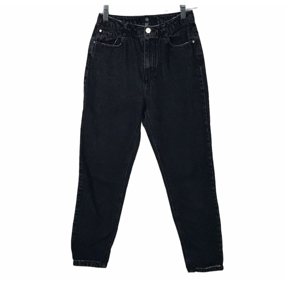 Missguided Womens Size 0 Short Black Wash Mom Jeans High Waisted Tapered Cotton